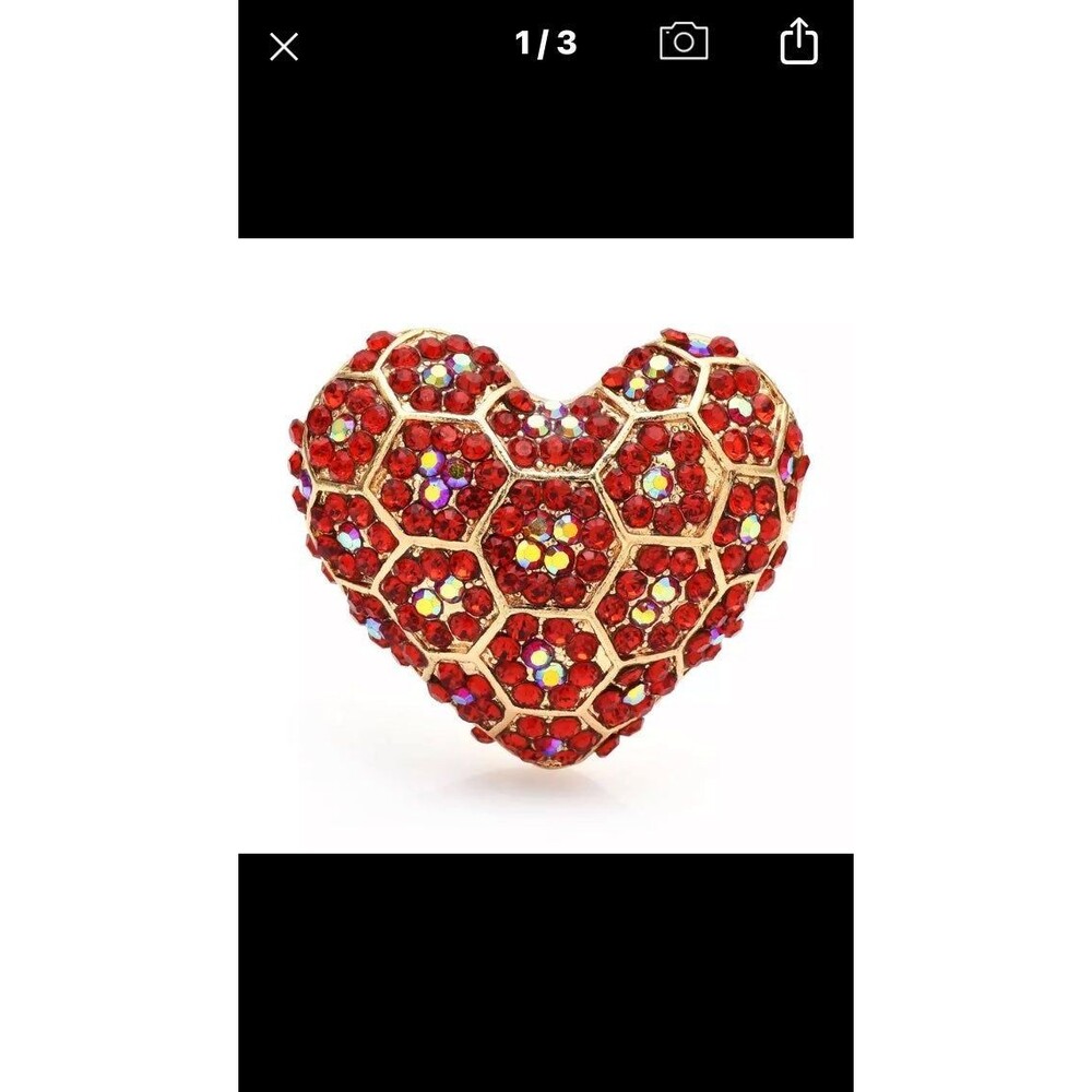 Vintage Red Heart Love crystal brooch